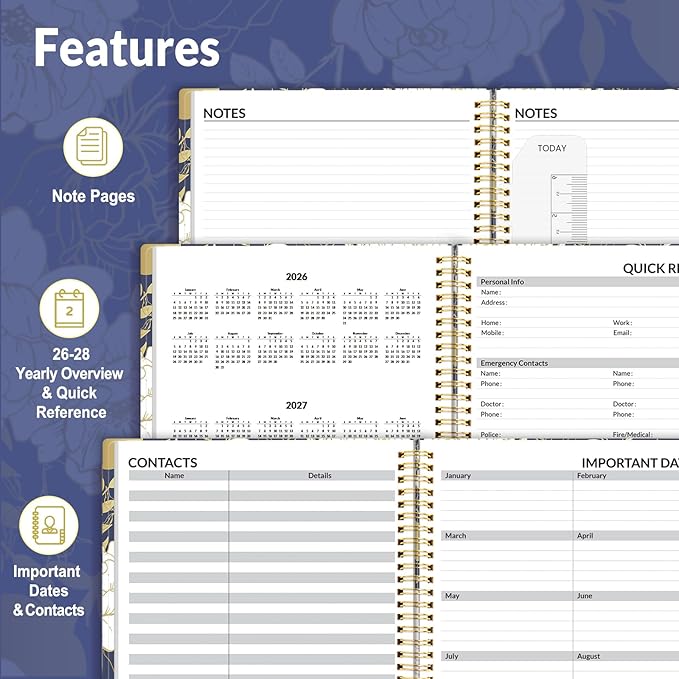 SUNEE 2026-2027 Appointment Book, Quarter-Hourly, Weekly & Monthly - from July 2026 to June 2027, 6.4"x8.3" Academic Planner, Flexible Cover, Note Pages, Bookmark, Spiral Binding, Vintage