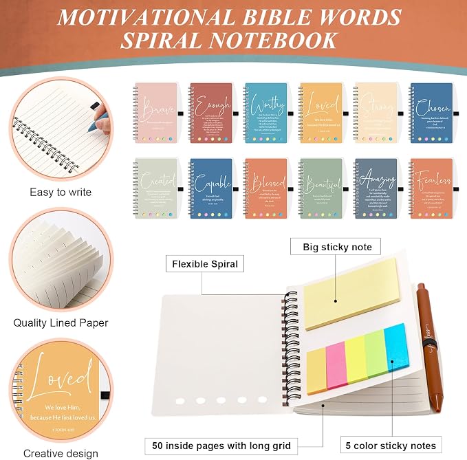 Kosiz 60 Sets/120 Pcs Christian Gifts Bulk Prayer Journal Scripture Notebook, Bible Pen (Classic,Morandi)