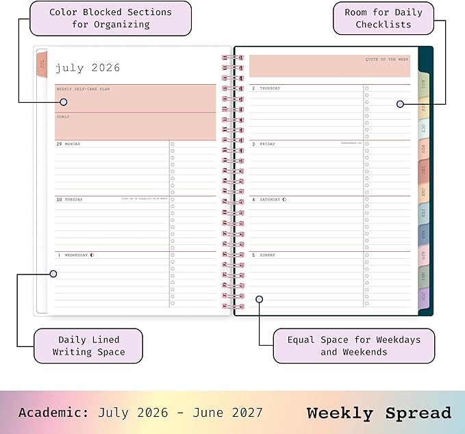 Blue Sky 2026-2027 Weekly & Monthly Academic Planner, 5.88"x8.63", Callisto | July 2026 - June 2027, Flexible Cover, Wirebound, Laminated Tabs, Storage Pocket, 20 Extra Notes Pages, WAAV