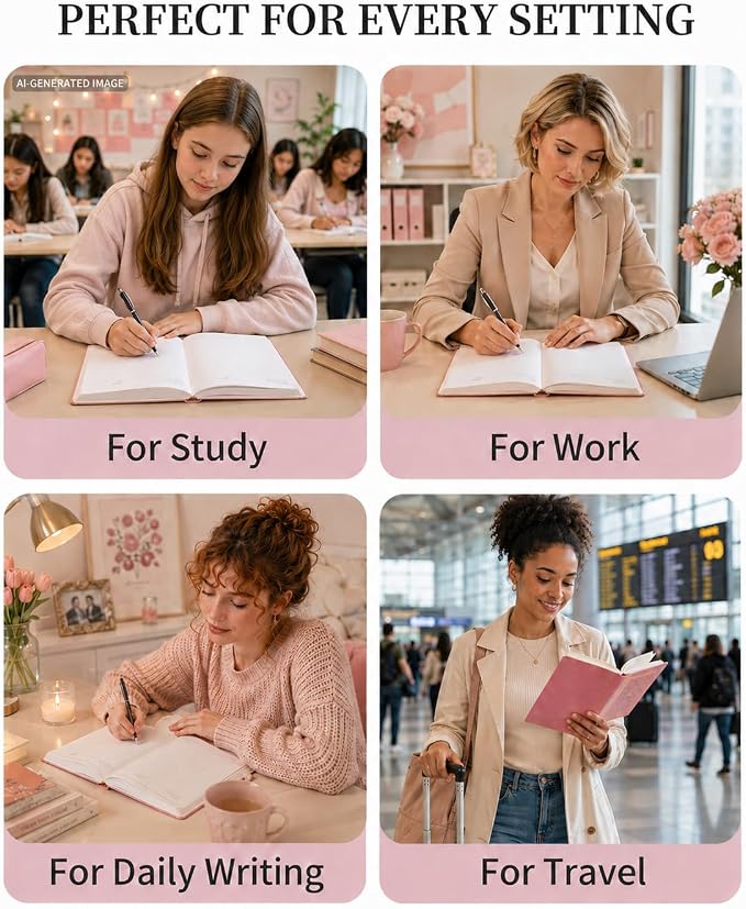 JOHSBYD Pink Journal for Women - A5 Lined Hardcover Notebook and Diary for Teen Girls, 200 Pages 100GSM Bleedproof Paper, Inspirational Back to School College Supplies(Pink)