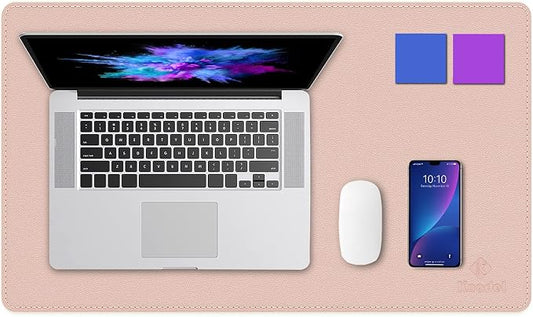 K KNODEL Small Sewing Leather Desk Mat, Desk Pad (Pink, 23.6" x 13.8") | Mouse and Keyboard Pad, PVC Computer and Laptop Mat, Desktop Protector and Cover, Writing Pad and Blotter for Home Office