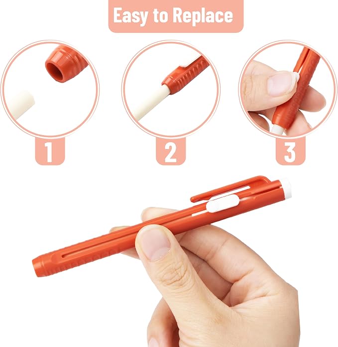 Mr. Pen- Retractable Mechanical Eraser Pens, 6 Pack, Coral Colors | Latex-Free Precision Pencil Erasers for Artists, Students, Drawing, Sketching & Drafting