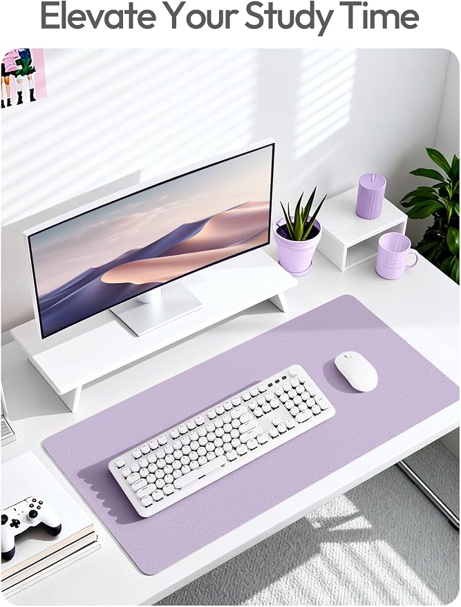 YSAGi Leather Desk Protector, Office Mat, Large Mouse Mat, Non-Slip PU Leather Blotter, Laptop Desk Pad, Waterproof Writing Pad for Office and Home (Light Purple, 47.2" x 23.6")