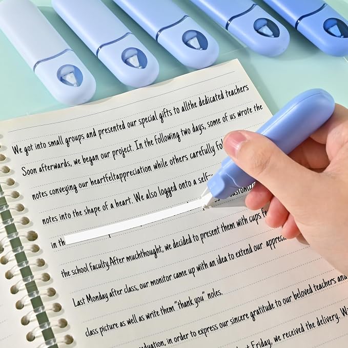 Temiary 12Pcs Cute White Correction Smooth Pull Out Tape, 1/5 x 236in Blue | Easy to Use White Correction Pens, Smooth Writing & Aesthetic Office School Supplies
