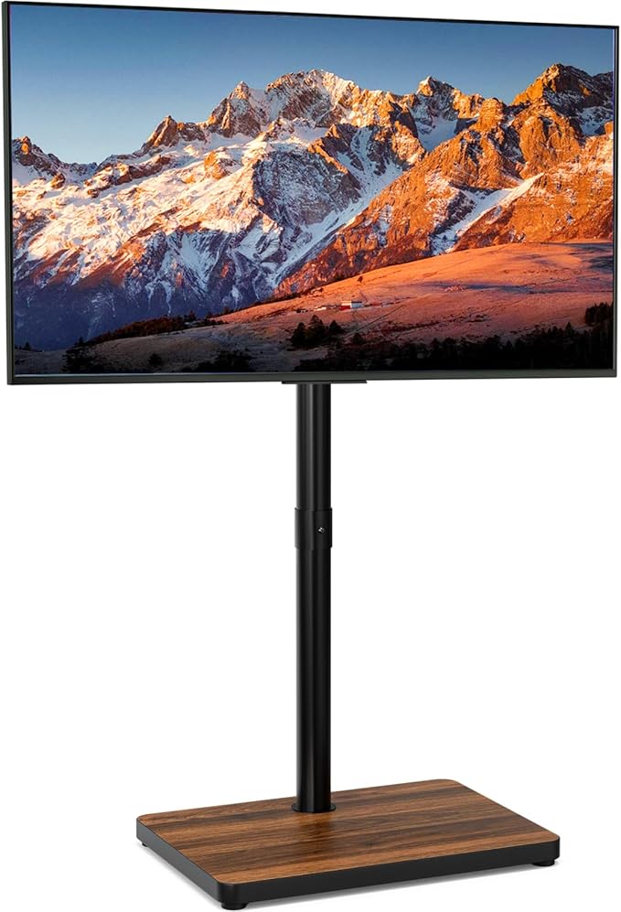 Swivel/Tilt Universal Floor TV Stand with Mount for 13-55 Inch TVs or Monitors, Height Adjustable Tall TV Stand with Sturdy Wooden Base Hold up to 77 lbs, Max VESA 400x400mm, Brown
