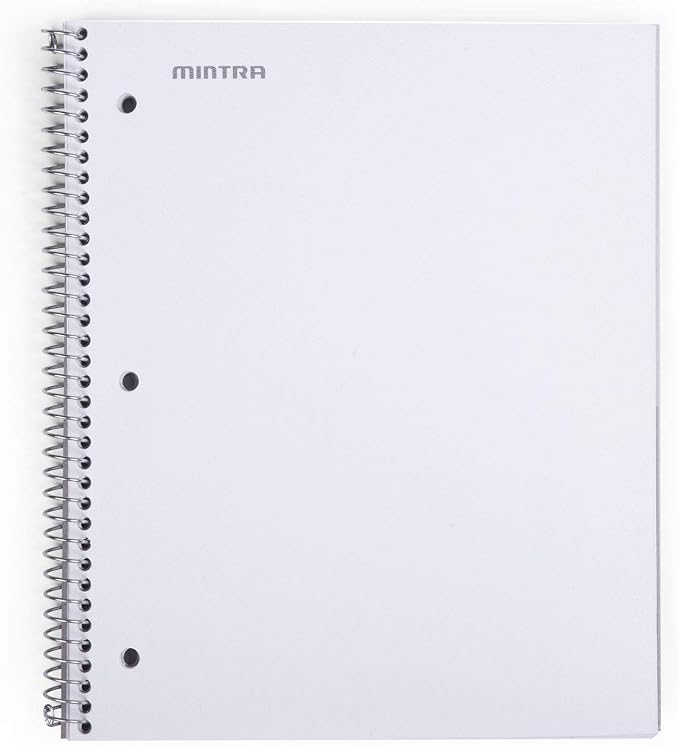Mintra Office Durable Spiral Notebooks, 1 Subject, (White, College Ruled 3 pack), 100 Sheets, Poly Pocket, Moisture Resistant Cover, Strong Chipboard back, For School, Office, Business