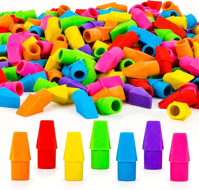 Sukh Cap Erasers for Pencils Pulk - Pencil Top Erasers Cap Erasers Toppers for Latex Free Assorted Colors School Supplies for Teachers Classroom Home and Office (Pack of 100)