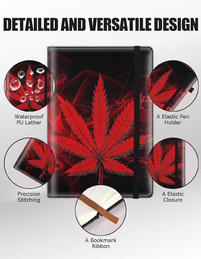 Hardcover Executive Notebooks, A5 PU Leather Lined Journal Notebook, 200 Pages Thick Paper Subject Notebooks for School,Work,Home Writing Business Notebook, Diary Book ，Red Weed