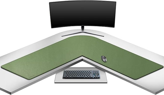 Mydours L-Shape Desk Pad, 54" L x 54" L x 16" W Mega PU Leather Corner Computer Keyboard Desk Mat Blotter, XXL Large Gaming Mouse Pad for Home and Office Desktop (Green)