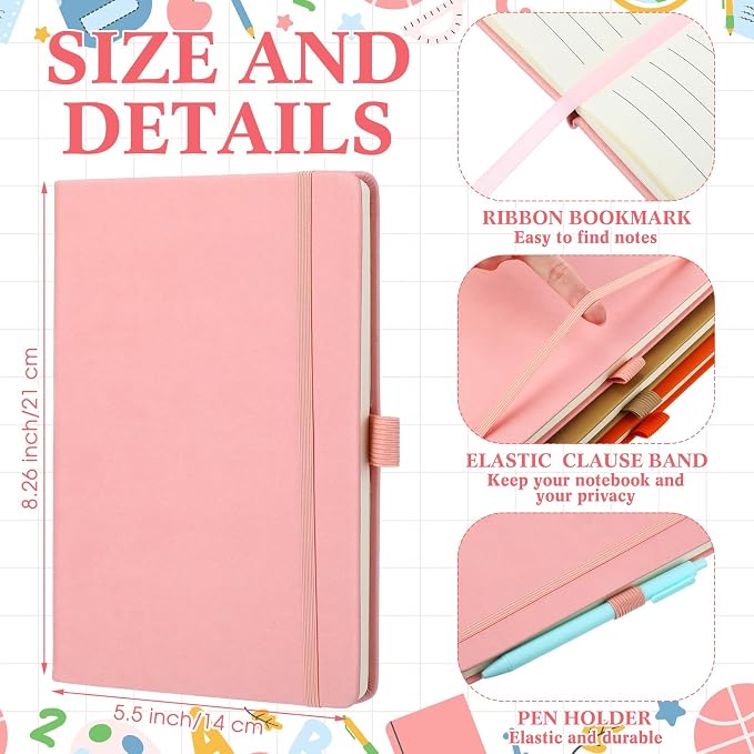 Laumoi 7 Pack Hardcover Journal Notebooks Bulk A5/A4/B5 Journaling Notebook Wide Ruled PU Leather Ruled Lined Journals with Pen Holder for School Business Work Writing (Fashion Color,A5)