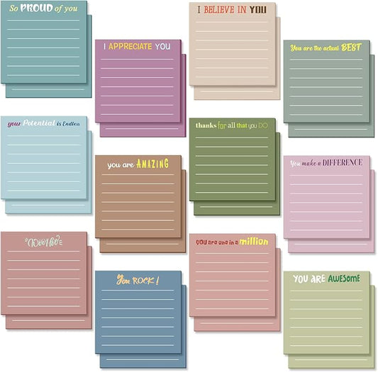 Yinder 24 Pcs Inspirational Sticky Notes, Back to School Supplies, Cute Motivational Sticky Notes Pad Employee Appreciation Gifts Bulk for Teacher Coworker Office 3 x 3'' (Appreciation,Morandi Color)