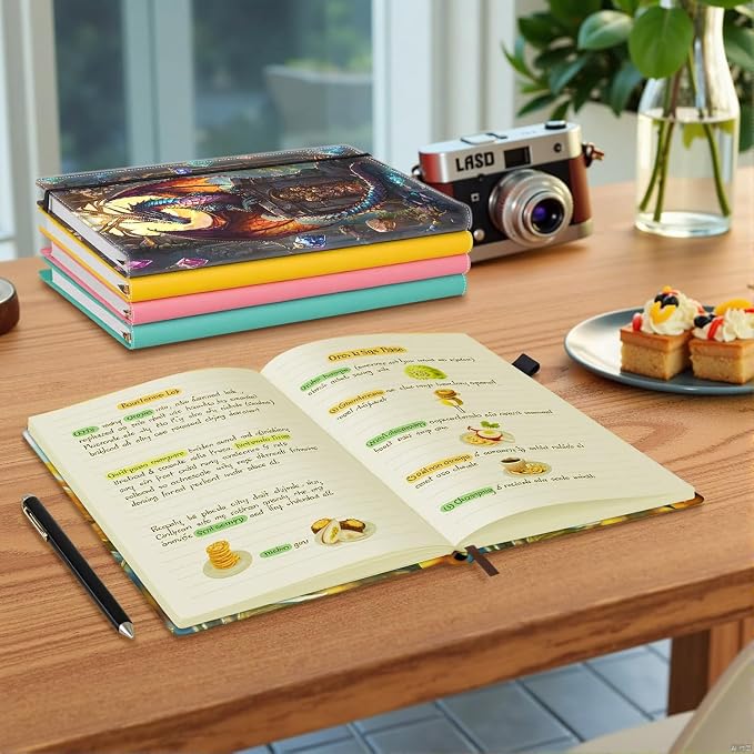 Hardcover Executive Notebooks, A5 PU Leather Lined Journal Notebook, 200 Pages Thick Paper Subject Notebooks for School,Work,Home Writing Business Notebook, Diary Book, Dragon and Gemstone