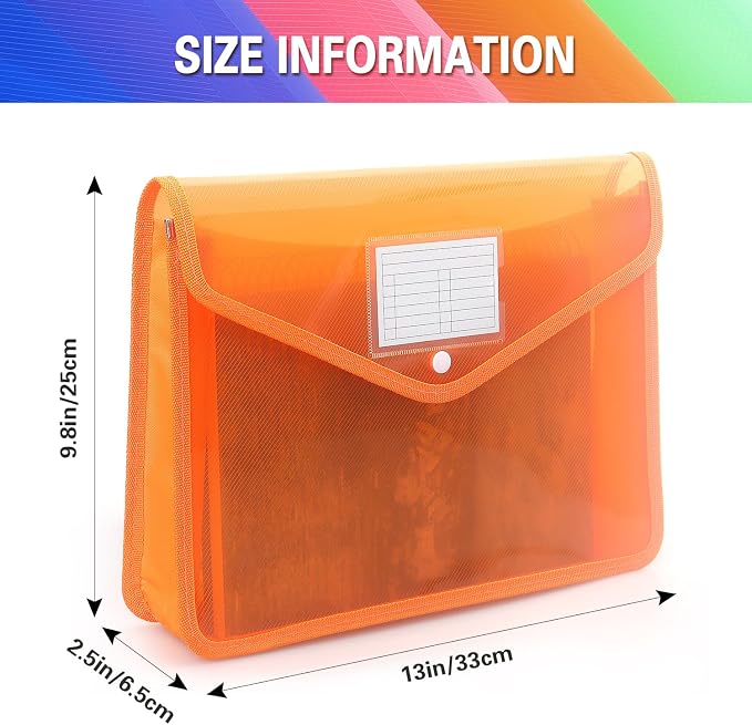 Tamaki Plastic Expanding File Folder, Fit Letter/A4 Size, Orange, 1 Pack | Transparent envelopes with Snap Closure, No Dividers, Large Capacity