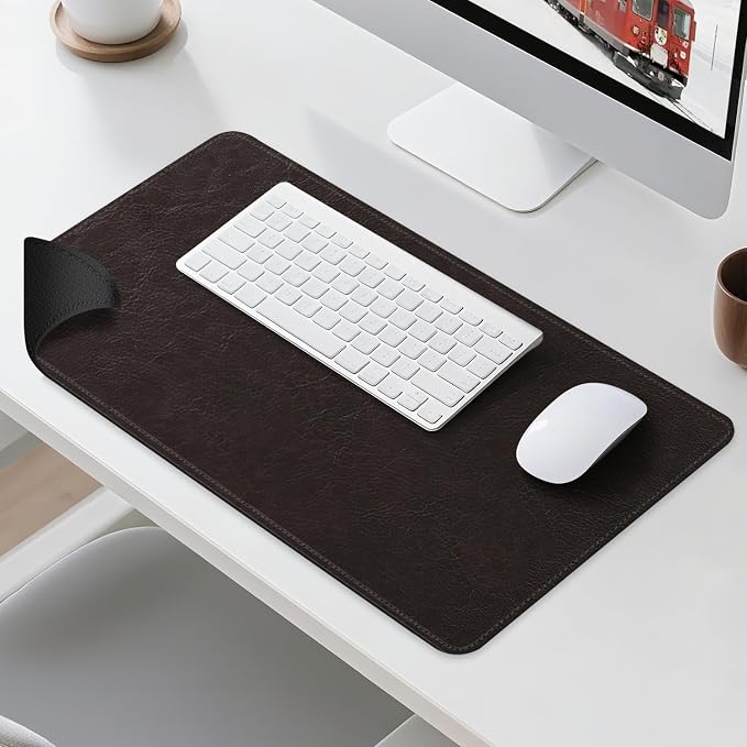 Imitation Crazy Horse Leather Desk Mat - Waterproof Desk Pad - Ideal for Large Mouse Pad and Desk Mats on Top of Desks (deep Coffe+Black, 33"*13")