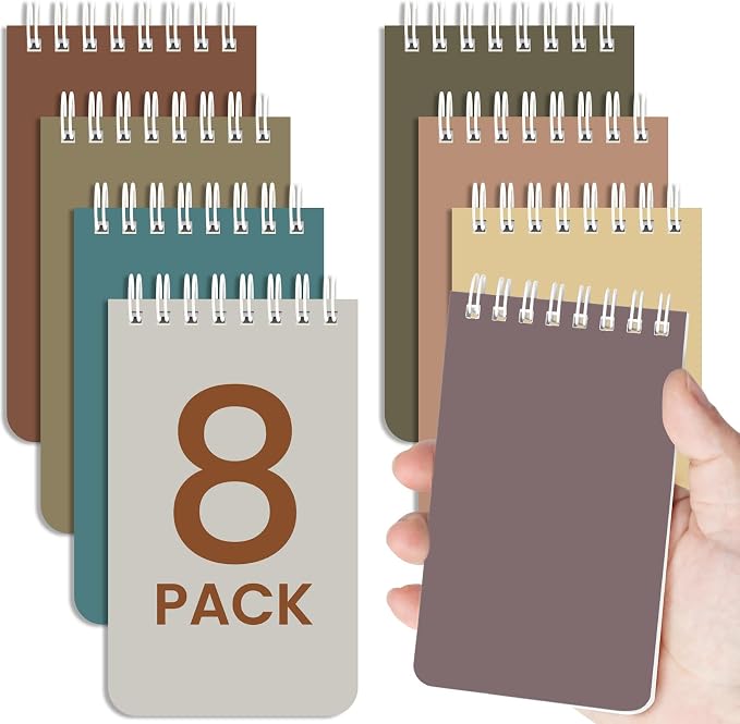 Taja Set of 8 Mini Pocket Notebook Top Spiral Nursing Notepads | Neutral 3" x 5", Mini Little Spiral Notebook, Nursing Notepad, Perfect for Work, School, Office, Nurse, Travel