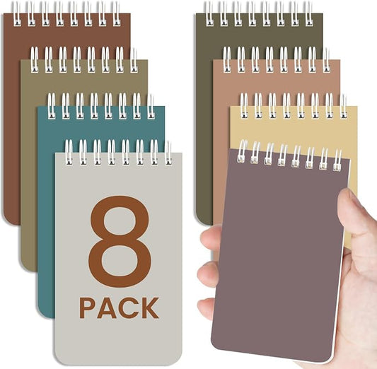 Taja Set of 8 Mini Pocket Notebook Top Spiral Nursing Notepads | Neutral 3" x 5", Mini Little Spiral Notebook, Nursing Notepad, Perfect for Work, School, Office, Nurse, Travel