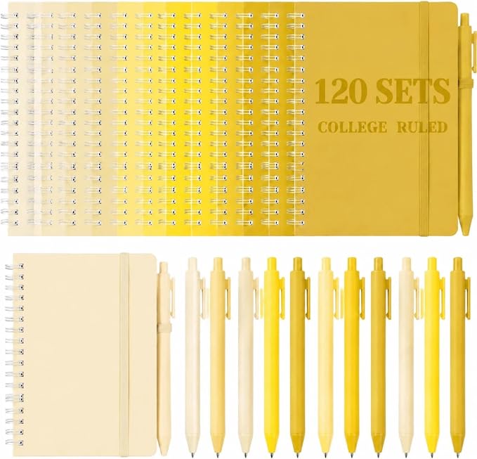 Fulmoon 120 Set Small Spiral Notebooks A6 with Pens Bulk, Multicolor 4" x 6" Pocket Notebooks Mini Lined Journals 50 Sheets for Back to School Supplies Students Gifts Rewards Office (Sunny Tones)