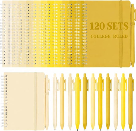 Fulmoon 120 Set Small Spiral Notebooks A6 with Pens Bulk, Multicolor 4" x 6" Pocket Notebooks Mini Lined Journals 50 Sheets for Back to School Supplies Students Gifts Rewards Office (Sunny Tones)