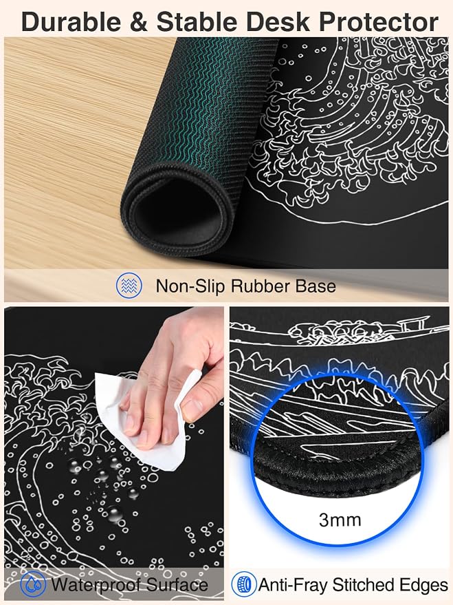 Wireless Charging Mouse Pad, 31.5"x15.8" Large Desk Mat, Smooth Glide | Waterproof Mousepad, Stitched Edge, Non-Slip Rubber Base, Desk Pad Computer Keyboard Mat, No Adapter