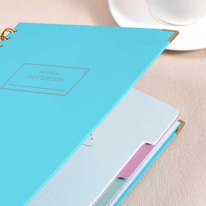 Hardcover Spiral Notebook with Tabs 8"x10" Large Spiral Lined Journals for Women with Dividers 240 Pages College Ruled Composition Notebook 5 Subject Notebook for Work, Back to School, Gifts, Blue
