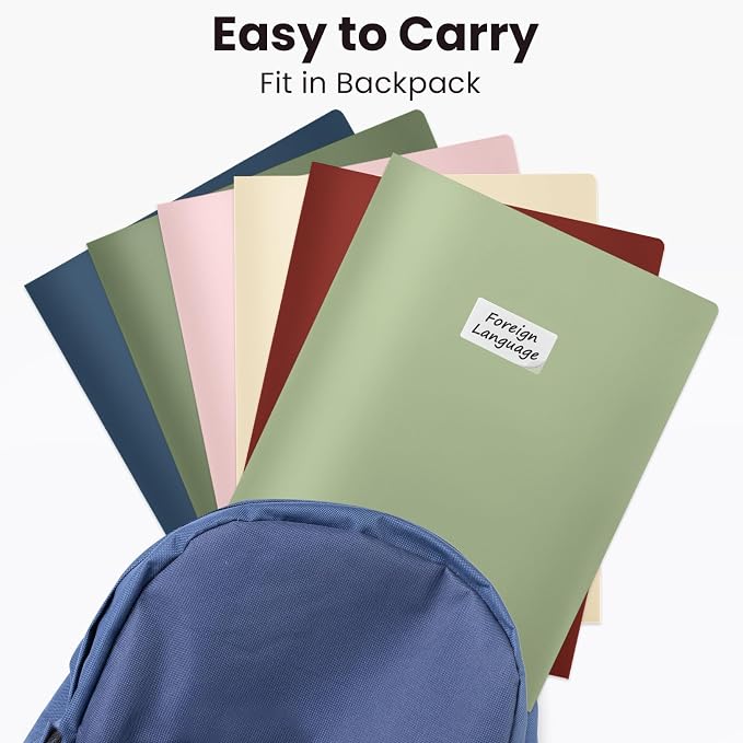 Sooez 6Pack Folders with Pockets, Pocket Folders with Extra Labels, Plastic Folders with Pockets, 2 Pocket Folders Bulk, Heavy Duty File Folders, School Folders Business Folder Office Filing Supplies