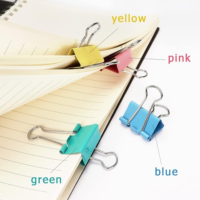 ZZTX 48 Pack Small Binder Clips 1.0 Inches Assorted Colors | Paper Clamps Clips, Durable steel, Strong clip, Color-coded