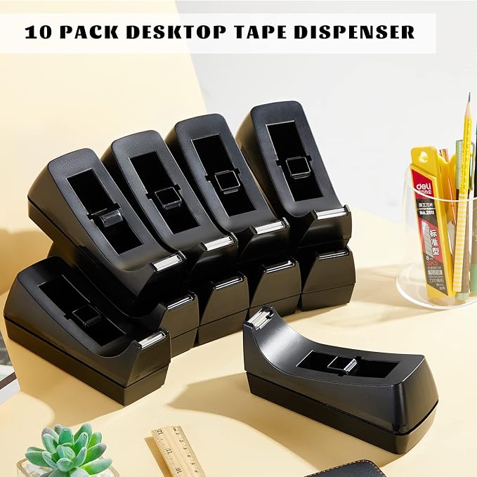 10 Pack Desktop Tape Dispensers Non Skid Base for Office Home School (Tape Not Included) (Black)