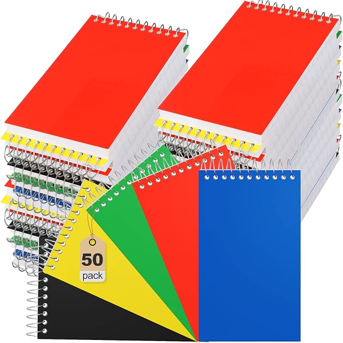 Leelosp 50 Pcs Small Spiral Notebooks 3 x 5 Inch, Pocket Memo Notepads with 75 Sheets Each, Mini Top Spiral Pads for Back to School Supplies Notes, Office Team, Nurses, Care Packages (Neon)