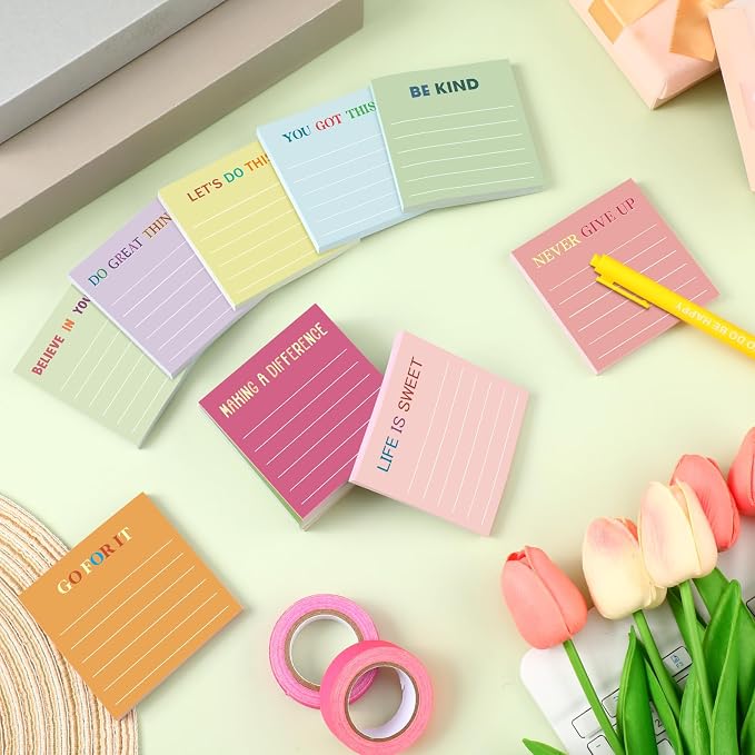 Yinder 24 Pcs Inspirational Sticky Notes, Back to School Supplies, Cute Motivational Sticky Notes Pad Employee Appreciation Gifts Bulk for Teacher Coworker Office 3 x 3'' (Inspirational,Macaroon)