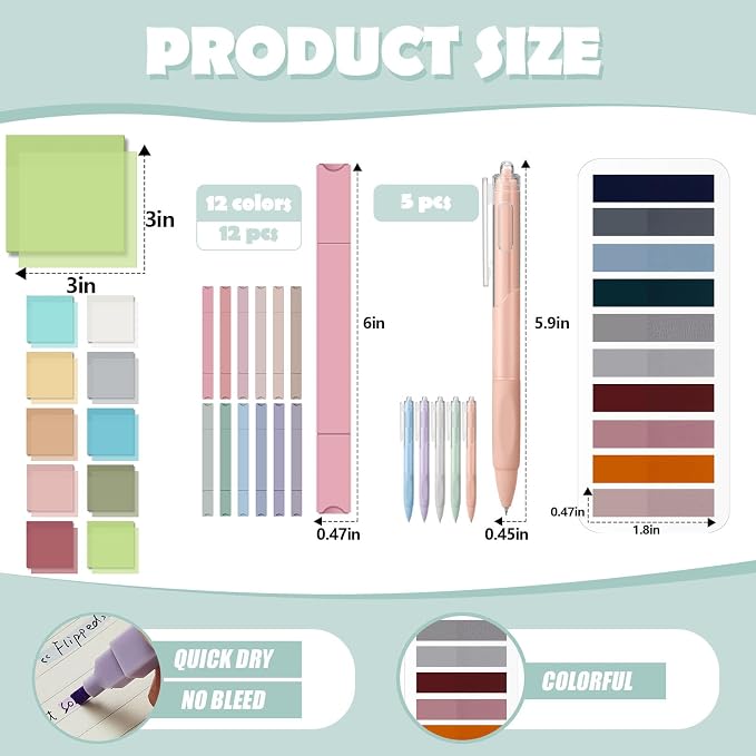Jutom 38 Pcs Book Annotation Kit for Bible Journaling Study, Aesthetic Highlighters Pens, Index Tabs, Sticky Notes, Markers for Annotating Books Bible Page Tabs Supplies(Earth Tones,Square)