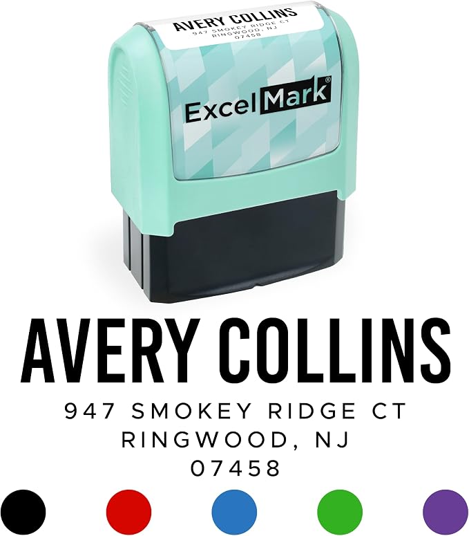 ExcelMark Address Stamp - Custom Return Address Stamp with Elegant Designs, Vibrant Colors & Patterns – Perfect for Mail, Invitations & Gifts (Seafoam, Urban Bold)