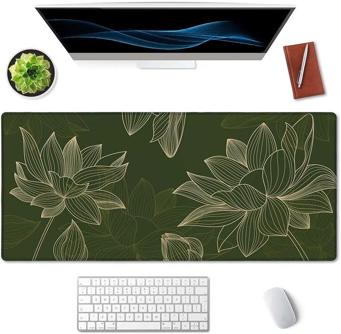 SSOIU Green Floral Desk Mat - Modern Gaming Mouse Pad, Large XXL Size, 35.5" x 15.7