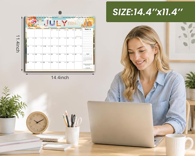 AECCN Calendar 2026-2027 18 Months-Colorful | 14.4" x 11.4" | 110GSM Thick Paper | No-Bleed | Stickers Attached | Home, School & Office Use