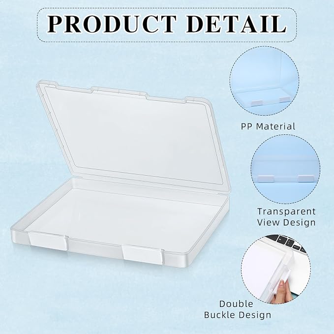 PerKoop 6 Pcs Clear Paper Storage Box,12.4 x 9.84 x 1.18 Inches,White | A4 Plastic File Box Document Paper Organizer Storage Board Game Project Cases Containers with Buckle for Craft, Magazine
