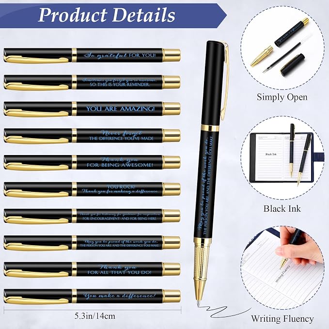 Dispowreath 10 Sets Thank You Leather Journal Notebook with Appreciation Ballpoint Pen Employee Gift for Teacher Nurse Coworker Team Office Staff Vet Tech Housekeeper (Navy Blue,Appreciation Sign)