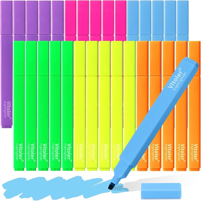 Piochoo Highlighters,30Pcs Cute Neon Highlighters Assorted Color,Chisel Tip Book Highlighter for Journaling Planner Notes School Supplies