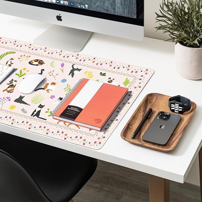 Cute Cats Large Mouse Pad, Desk Matt for Desktop, PU Leather Waterproof Desk Pad, Computer PC Laptop Protector Gaming Mouse Pads for Cat Lover Gifts (31.5" x 15.7")