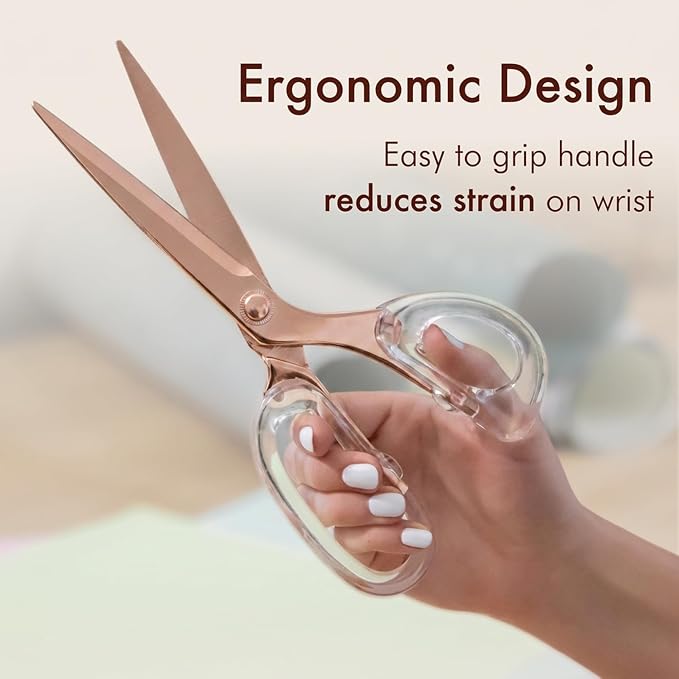 OfficeGoods 9” Stainless Steel Acrylic Scissors For Office and Home - Aesthetic and Sharp All Purpose Scissors, Perfect For Sewing, Arts and Crafts - Clear Rose Gold Metal