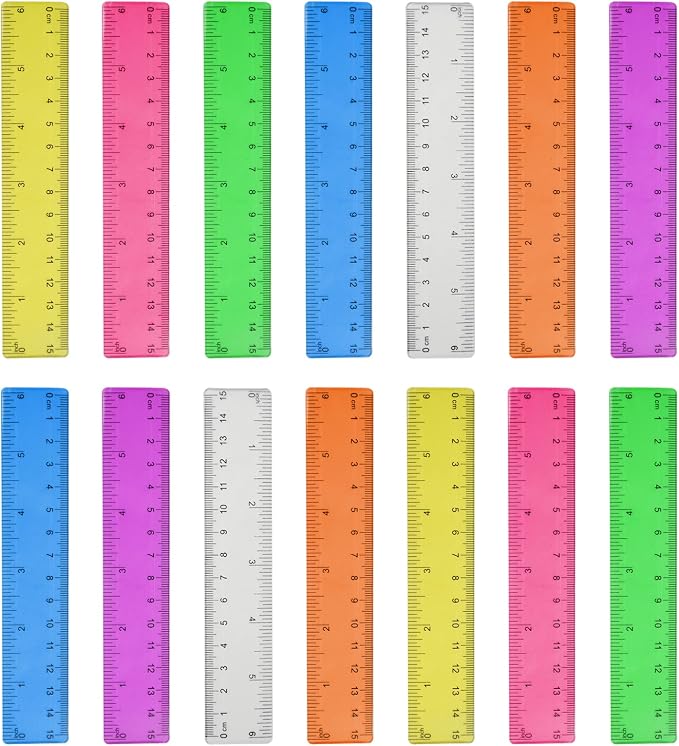 14 Packs 6 Inch Small Rulers for Kids, Plastic Ruler for School | Assorted Colors Plastic Ruler with Inches and Centimeters, Practical for Students Classroom, Office