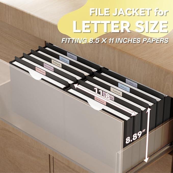Plastic 1 Inch File Jackets Letter Size,Black Expansion Pocket | 12 Pack Reinforced Manilla Pocket Folders,Poly Expandable File Jacket for Documents,Heavy Duty Files with Straight Cut Tabs