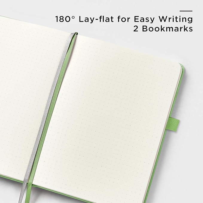 &And Per Se Dotted Journal Notebook, A5 Hardcover Leather Dotted Journal, 160 Pages 100gsm Thick Dot Grid Paper, 3 Sheets of Stickers Included - 5.7'' x 8'' (Pastel green)