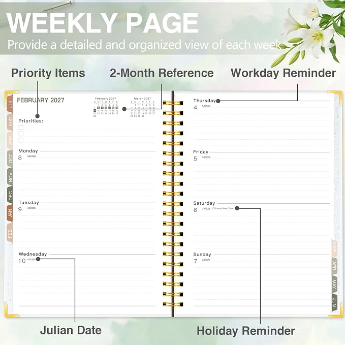 GuassLee 2026-2027 Academic Planner, Weekly and Monthly Planner from July 2026-June 2027, 8.4"x 6.1" Aesthetic Daisy Agenda Book with Back Pocket Stickers Tabs for School Office Supplies, A5 Size