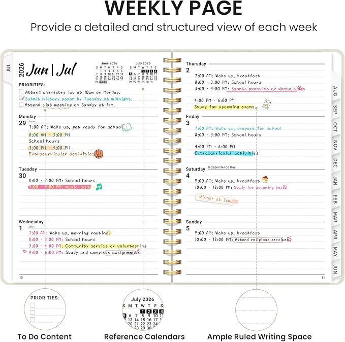 Planner 2026-2027 for Women & Men, Academic Monthly and Weekly Calendar Planner, Jul 2026 - Jun 2027, A5 (6.3" x 8.5"), Teacher Student Planning Book with Tabs, Ideal for Office School Supplies - Beige