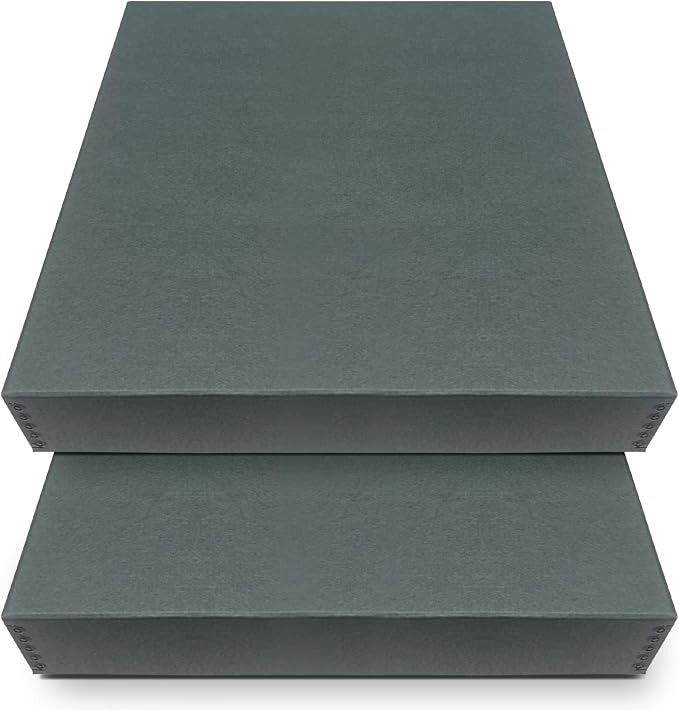 Golden State Art, Archival Storage Box, Gray, 16.75x20.75x3 Inch, Pack of 2 | Acid-Free Museum Box with Metal Edge Corner, for Storing Artwork Photos Documents Prints Arts And Crafts