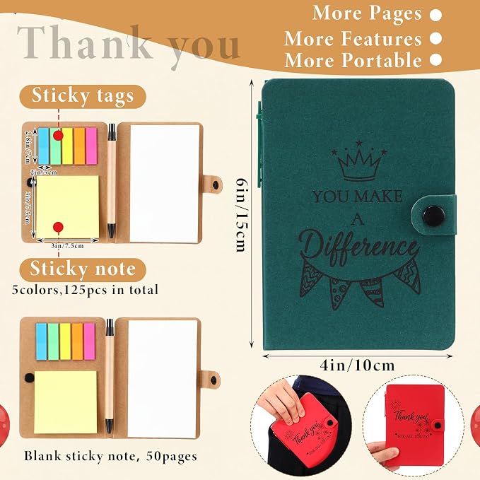 Resurhang 12 Pack Appreciation Gifts Bulk Inspirational Spiral Notebook with Sticky Note Pen, Note Pads Motivational Journals Thank You Gifts for Employee Volunteer Teacher Nurse Team (Pattern)