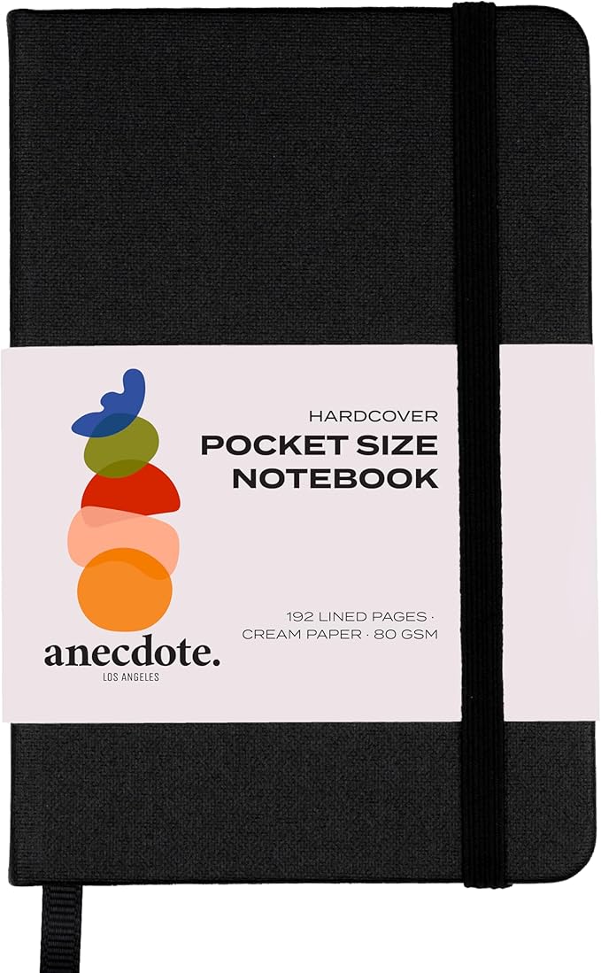 ANECDOTE. Small Journal Notebook for Men & Women, 192 Pages | Thick 80 GSM Lined Paper| Hardcover (5.5"x3.5" Pocket Size) | Daily Journaling Diary for Work, Travel, School & Office Use (Black)