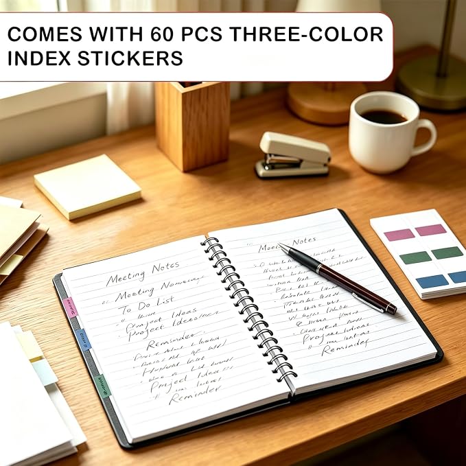 4 Pack Small Spiral Notebooks 3.5 x 5.5 in College Ruled, Mini Spiral Notebook, Waterproof 80 Sheets/160 Pages, Pocket Notebook with 120 Pcs Sticky Index Tabs for Home Office College School (Black)