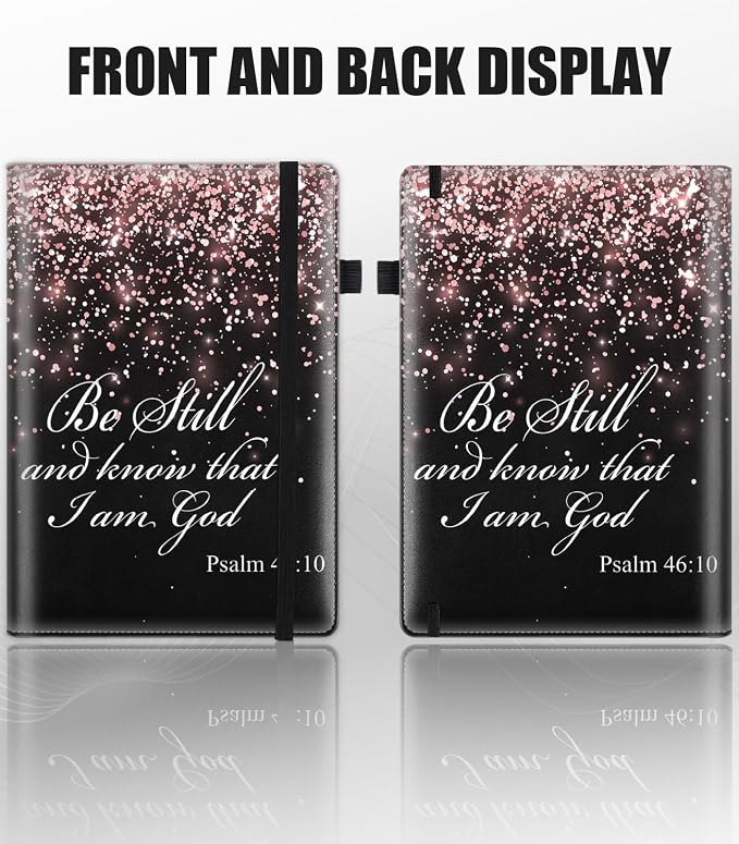 Hardcover Executive Notebooks, A5 PU Leather Lined Journal Notebook, 200 Pages Thick Paper Subject Notebooks for School,Work,Home Writing Business Notebook,Rose Gold Bible Verses Psalm 46-10
