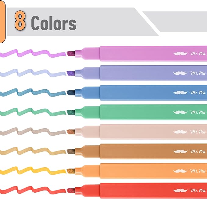 Mr. Pen- Aesthetic Highlighters No Bleed, 8 Pack, Assorted Colors | Chisel Tip, Cute Highlighters Assorted Colors for Journaling, Highlighting, Underlining, Fast Dry, Back to School Supplies