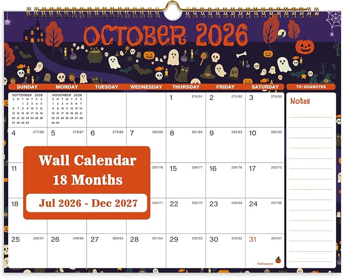 2026-2027 Wall Calendar, Calendar 2026-2027 from July 2026 to December 2027, 14.8" X 11.5", 18 Month Twin-Wire Binding Calendar with Julian Date for Home or Office (Seasonal)